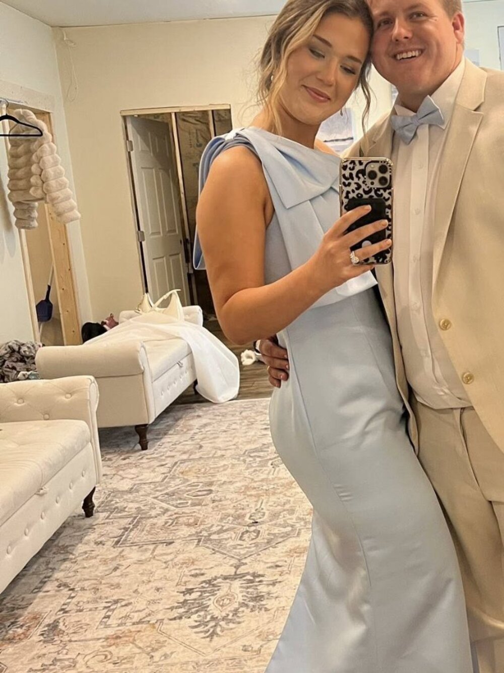 JJs House One-Shoulder Pale Blue Satin Evening Gown